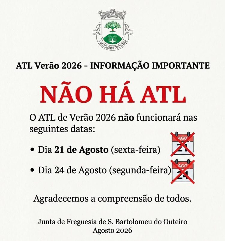 Comunicado: Encerramento temporário da atividades ATL Verão